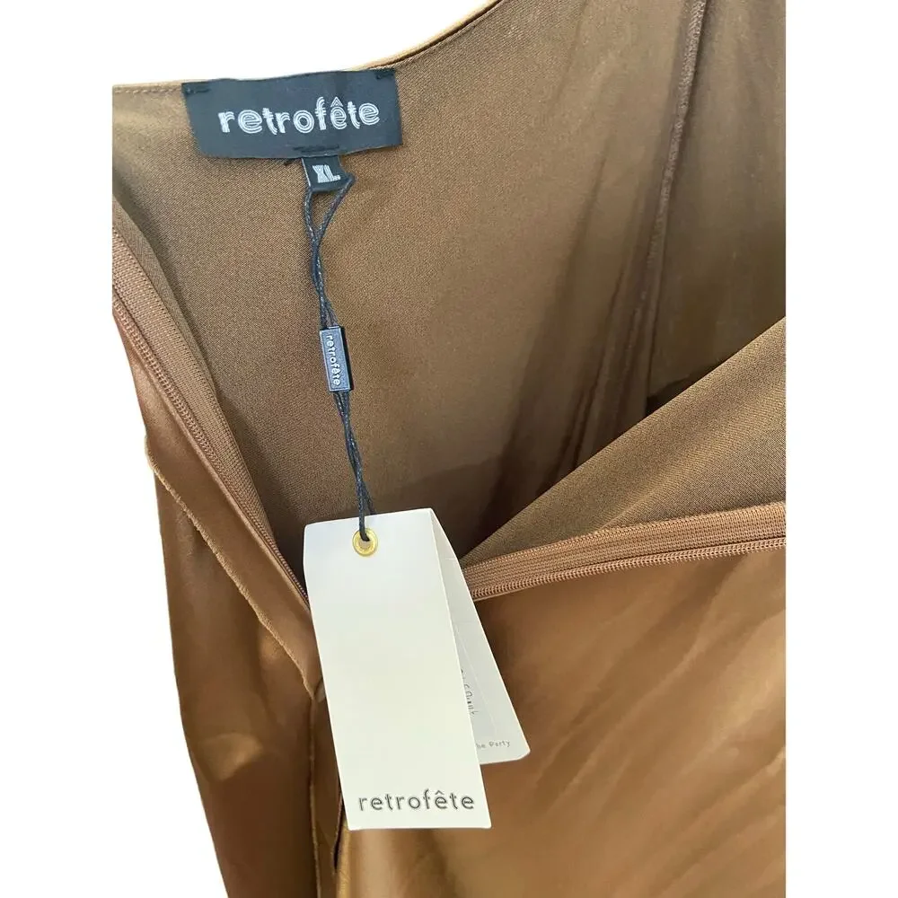 Retrofete Sylvia Dress Maxi Halter Satin Patchwork Raw Edge Formal Party Prom XL - Picture 12 of 15